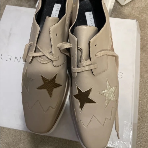 Stella Mccartney Elyse Platform Star Cutout Brogues Tan & Gold Sz 40 - Picture 1 of 4